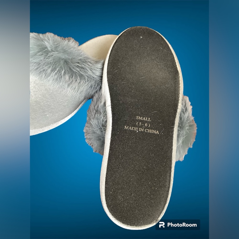 Silver Grey Fur Trimmed House Shoes - Picture 3 of 3